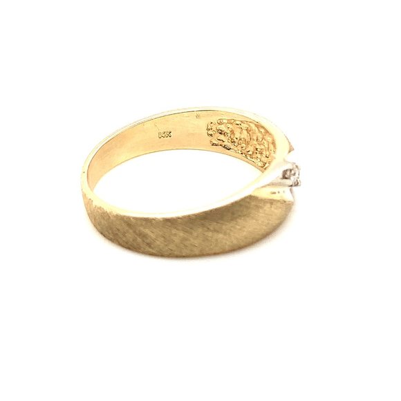 Diamond 14K Yellow Gold Dual Texture Ring | Wedding Band | Men's Ring - Picture 3 of 4